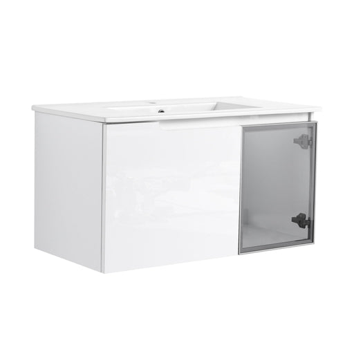Wall Mounted Bathroom Vanity With Sink, 2 Soft Close Doors, Cabinet & Half Door Home Essentials