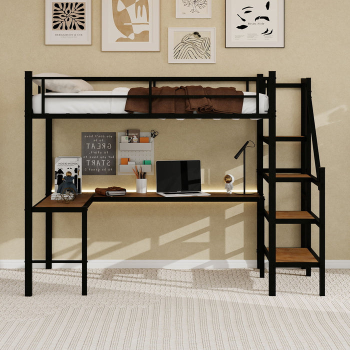 Loft Bed With L-Shaped Desk, Large Storage Space Home Essentials
