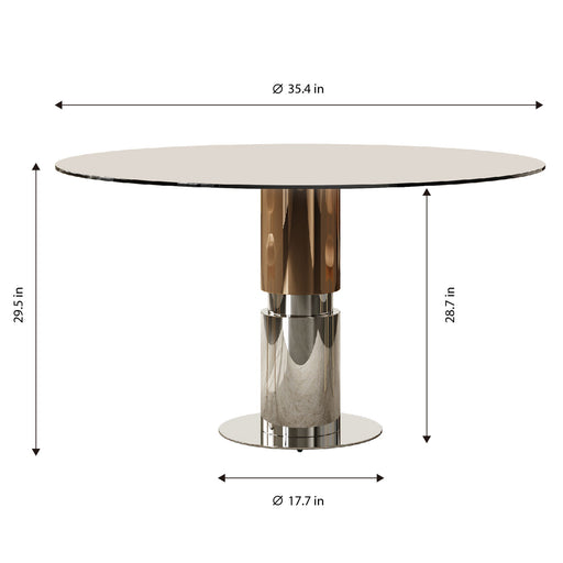 Round Dining Table / Tempered Glass Top - Brown Home Essentials
