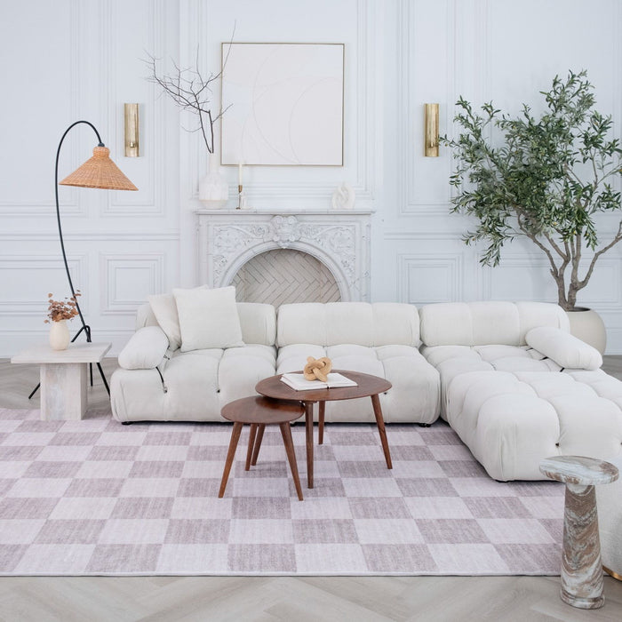 4' x 6' Checkered Area Rug - Beige And Brown