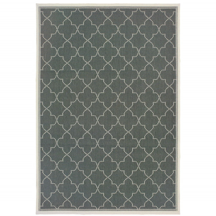 7' X 10' Geometric Stain Resistant Area Rug Indoor / Outdoor - Ivory / Gray