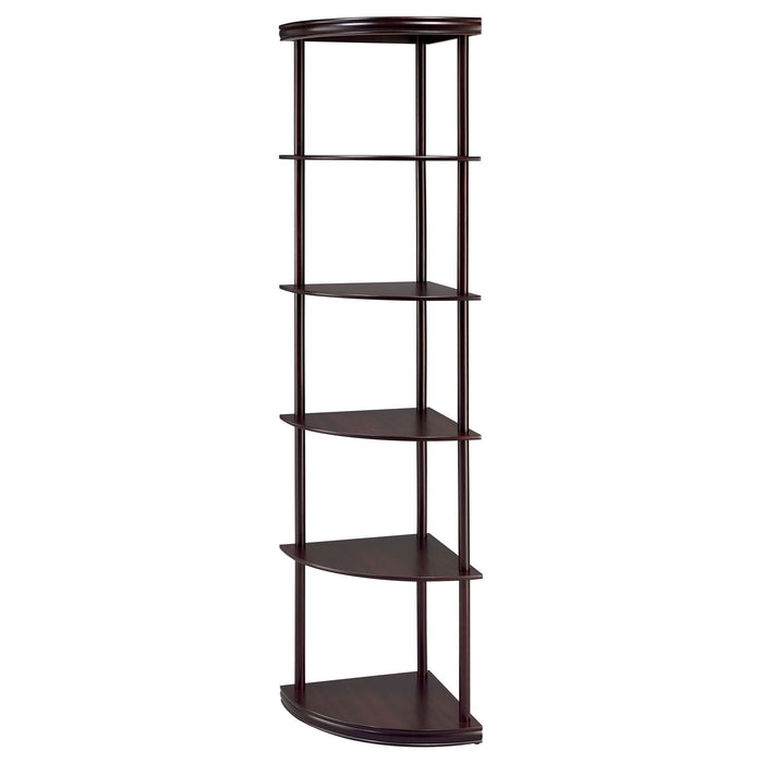 Corner Bookcase With 5 Shelves, Compact Design For Living Room - Cappuccino Furniture Max