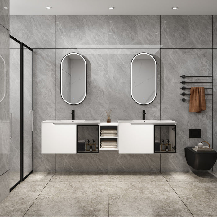 Wall Mounted Bathroom Vanity With Sink, Soft Close Doors, Cabinet & Half Door Home Essentials