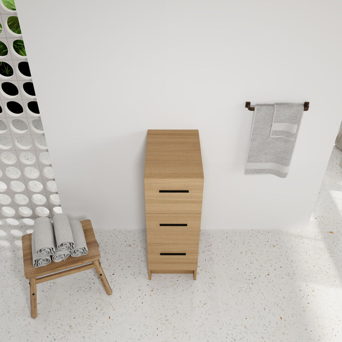 Slim Freestanding Bathroom Storage Cabinet, 3 Drawers - Light Oak Home Essentials