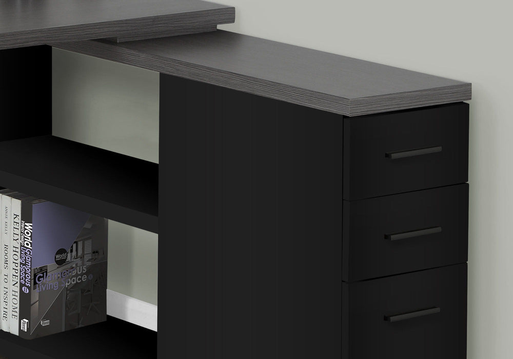 47" L Shape Computer Desk With Three Drawers - Gray And Black