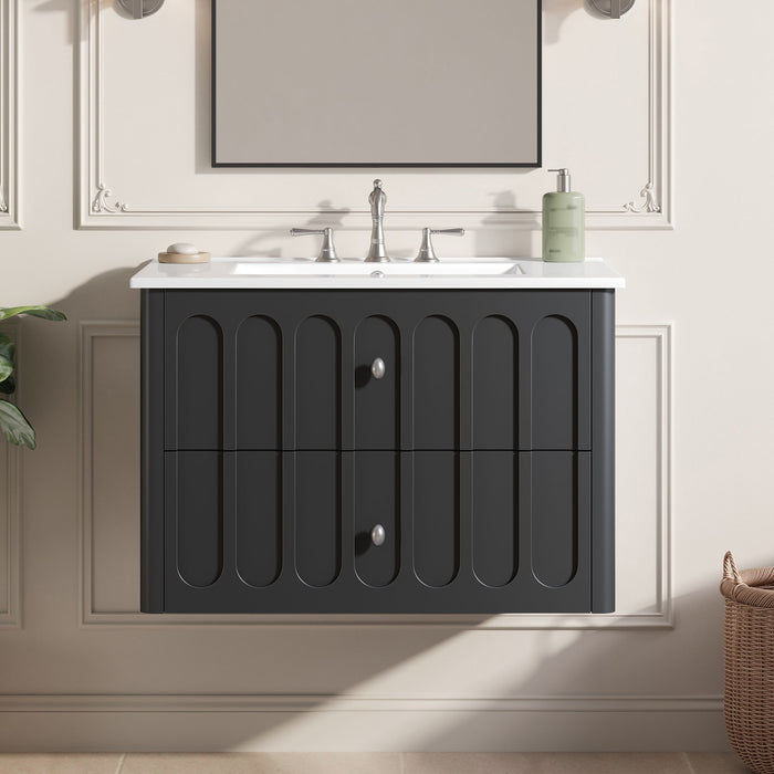 Floating Bathroom Vanity With Oval Knobs & Round Edge, Soft Close Drawer Slides Hearth and Haven