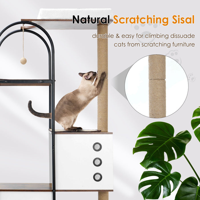 Cat Climbing Frame, Cat Tree, Modern Cat Tower, Multi-Level Cat Condo With 1 Caves, 2 Scratching Posts, Perch, For Indoor Cats - White / Vintage Daily Nest