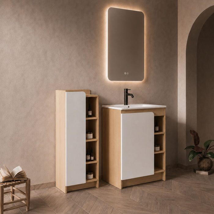 24" Bathroom Vanity With Sink & Tall Bathroom Cabinet, Vanity Set With Thin Edge Sink & Interchangeable Door Panels - Black / Light Oak / White Home Essentials