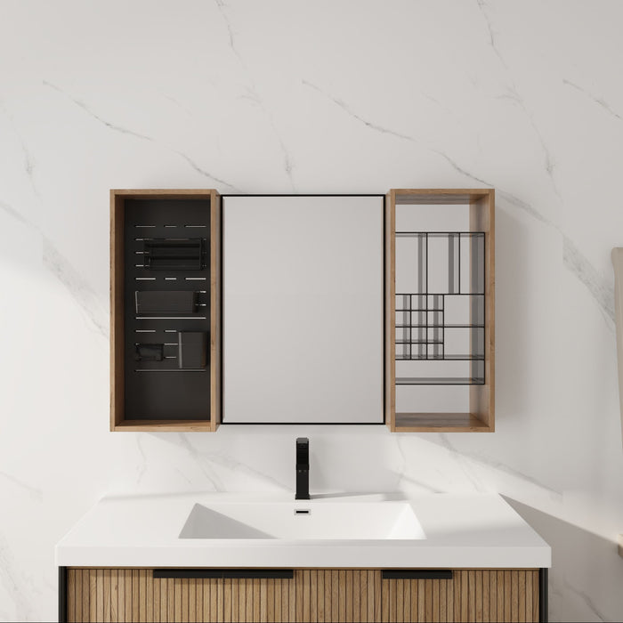 43.5" Mirror Cabinet With Storage, Wall Mounted Medicine Cabinet Frame With Shelves - Imitative Oak Home Essentials