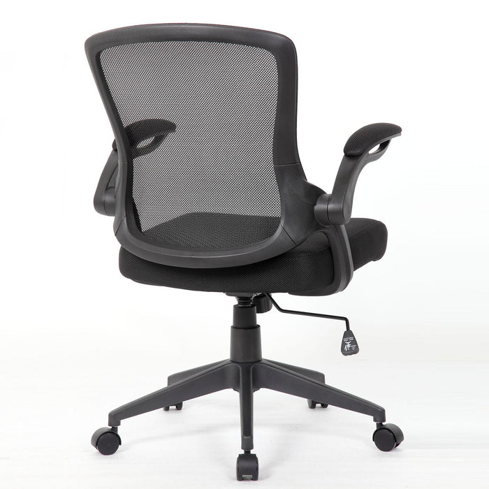 Office Chair & Mid Back Design, Adjustable Height And Foldable Armrests - Black Home Essentials