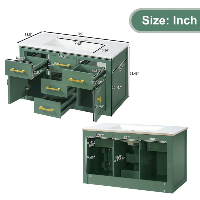 Wall Mounted Bathroom Cabinet With Sink, Multiple Drawers And Doors - Green Hearth and Haven