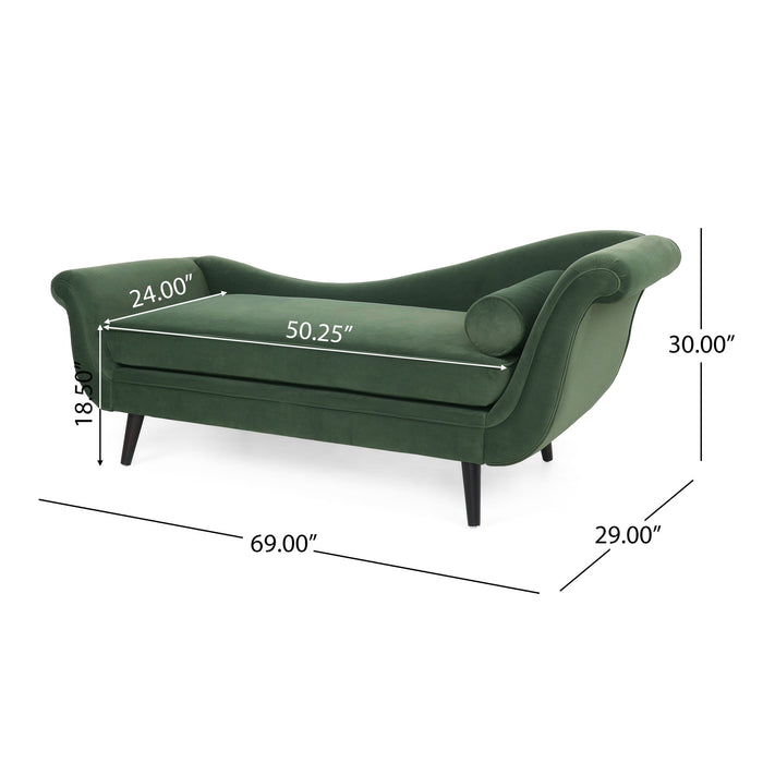 Auroral - Velvet Upholstered Chaise Lounge With Scrolled Arms And Tapered Legs