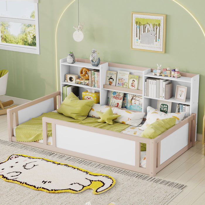 Platform Floor Bed With Guardrail Fence And Side Storage Shelves Home Essentials