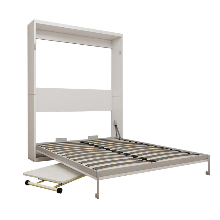 Queen Size Wall Mounted Murphy Bed With Manual Height Adjustable Desk, Cabinet & Frame & Computer Desk - White Home Essentials