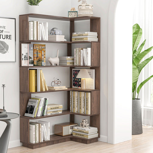 Freestanding Corner Bookshelf For Living Room - Dark Brown Home Essentials