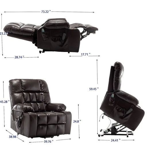 Lift Chair With Heat & Massage, 2 Pockets, 2 Cup Holders, Dual Remote - Wine Red Home Essentials