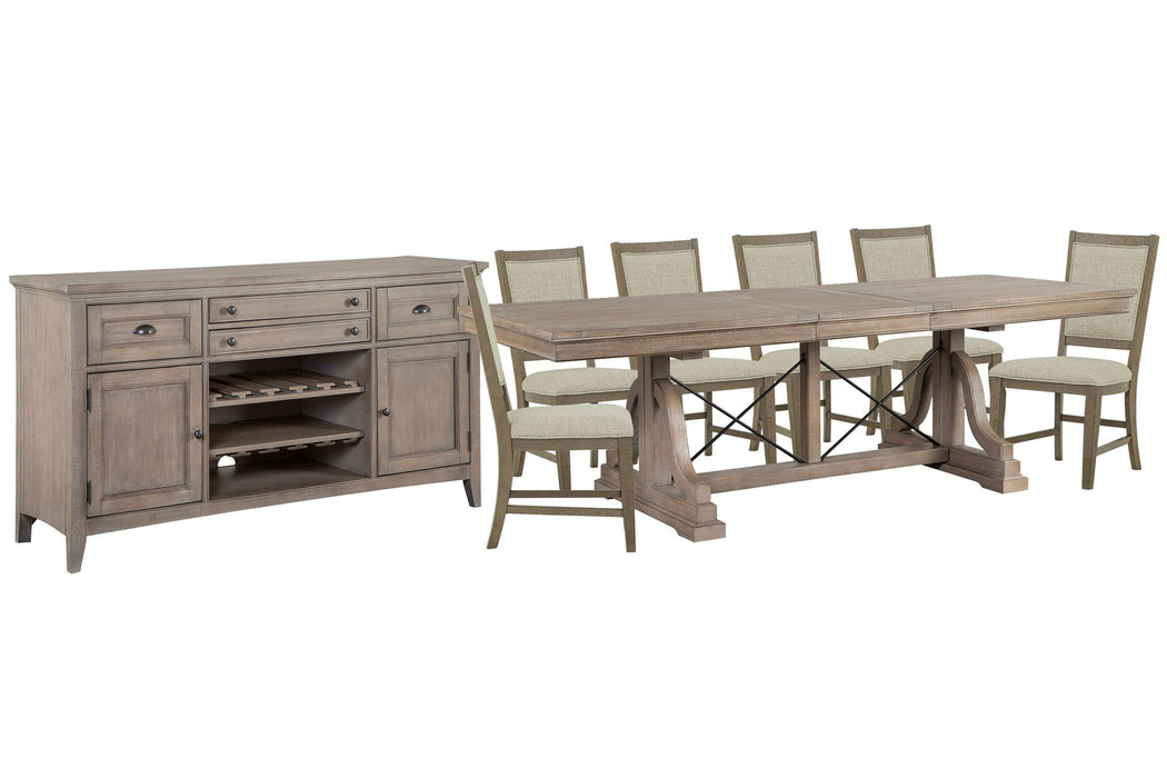 Paxton Place - Extendable Trestle Dining Table Set Magnussen Furniture