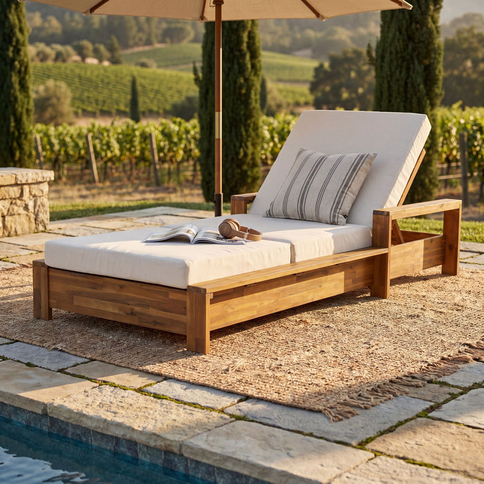 Chaise Lounge With 3 Fold Cushion Set, 3 Position Adjustable Backrest Noble House