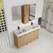 Double Sink Bathroom Vanity Set With Tall Linen Cabinet, Extra Large Storage, Integrated Sink, Freestanding Cabinet - Light Oak / White Home Essentials