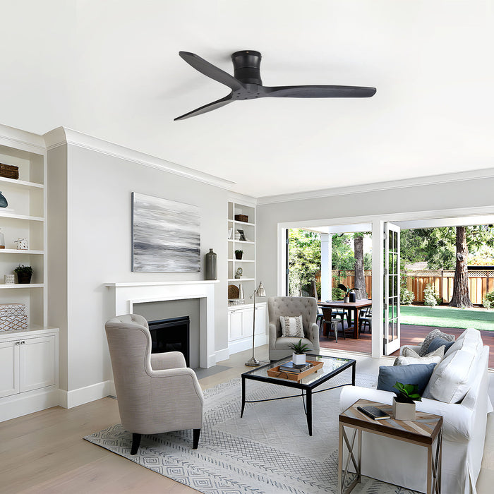 52" Ceiling Fan, No Light Flush Mount Low Profile 3 Blades With Remote Control Daily Nest