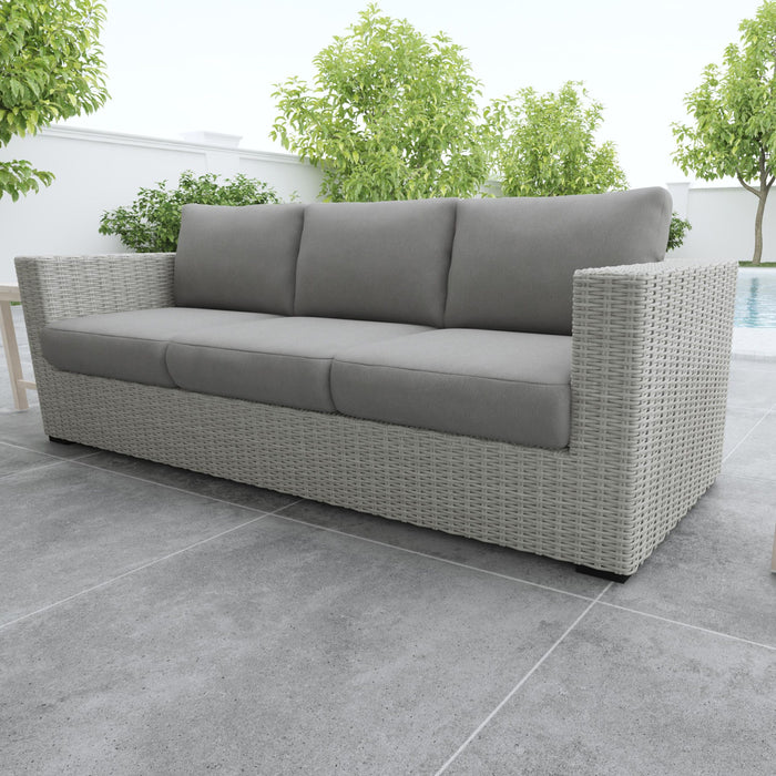 Deep Cushioned Outdoor Sofa With Half Round Wicker - Hdpe Resin Wicker, Solution - Dyed Acrylic Covers