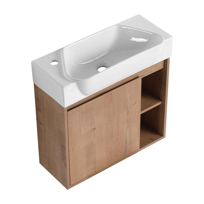 24" Wall Mounted Bathroom Vanity & Sink & Soft Close Door - Imitative Oak / White Home Essentials