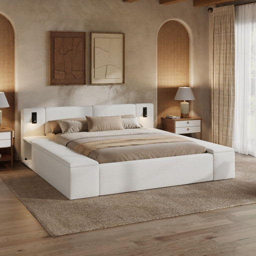 Upholstered Platform Bed Frame With Hidden Storage, Built-In Nightstands & LED Reading Lights Artistry At Home