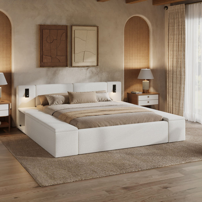 Upholstered Platform Bed Frame With Hidden Storage, Built-In Nightstands & LED Reading Lights Artistry At Home