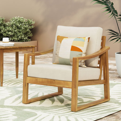 Outdoor Acacia Wood Club Chairs With Water Resistant Cushions - Teak / Beige Noble House