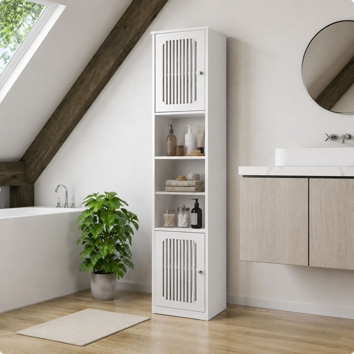 Tall Bathroom Cabinet With Adjustable Shelves, Louvered Door Floor Standing Storage Unit - White Home Essentials