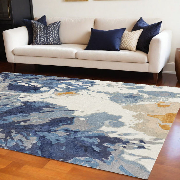 8' x 10' Wool Floral Hand Tufted Area Rug - Blue