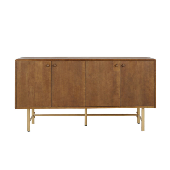 Modern Scandinavian 4 Door Sideboard Storage Cabinet With Adjustable Shelves - Brown / Gold Noble House