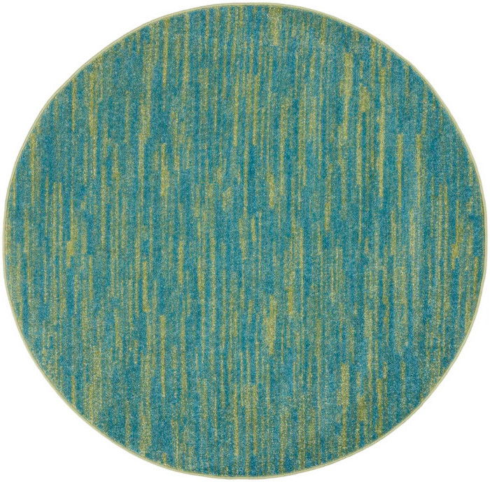 4' Round Striped Non Skid Indoor / Outdoor Area Rug - Blue / Green