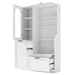 Tall Freestanding Kitchen Pantry Cabinet With Arched Glass Door Hearth and Haven