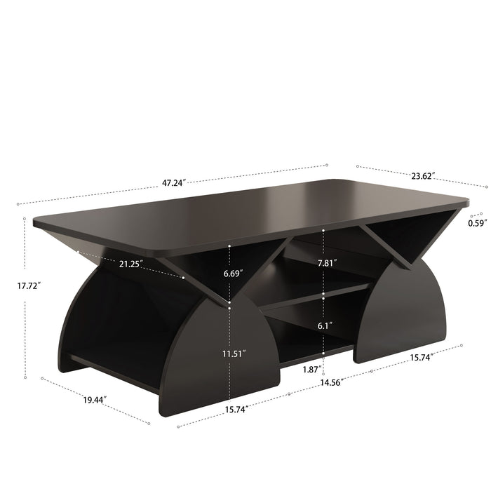 Geometric Engineered Coffee Table With Rounded Corners With Open Shelves Home Essentials