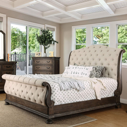 Sleigh Bed With Button Tufted Fabric Headboard And Footboard Home Essentials