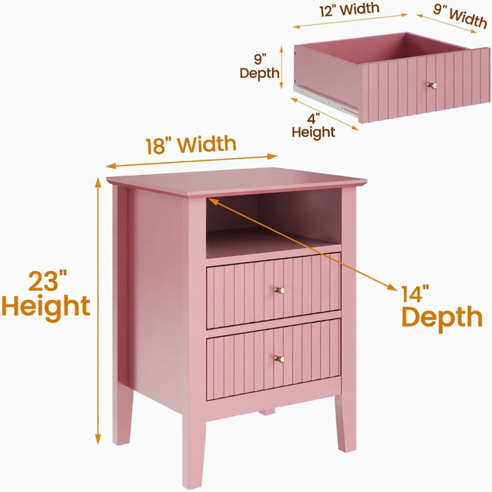 Fluted Nightstand With 2 Drawers Home Essentials