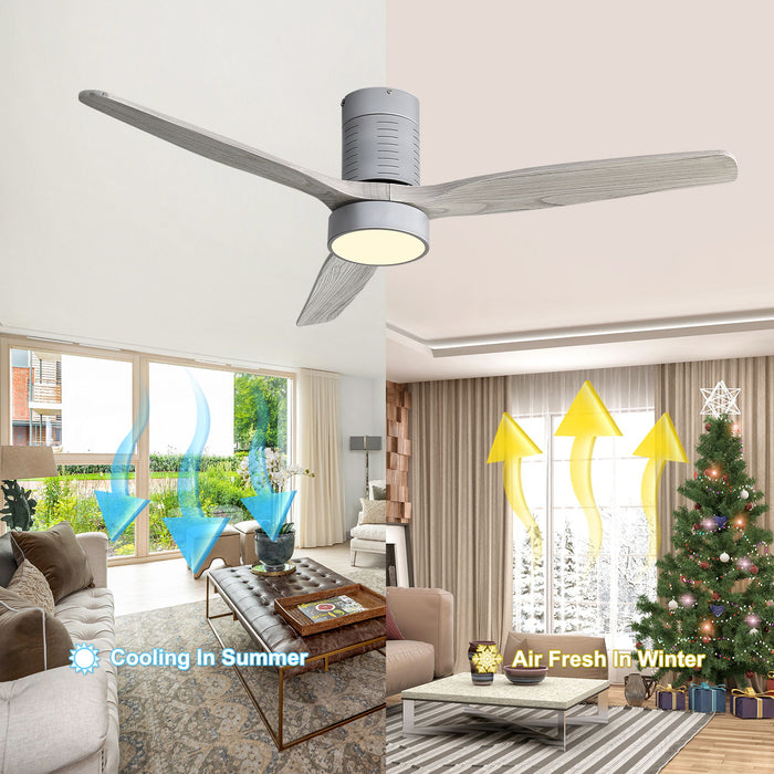 52" 18W LED Ceiling Fan With Dimmable 6 Speed Remote 3 Blade Reversible DC Motor For Living Room - Silver Daily Nest
