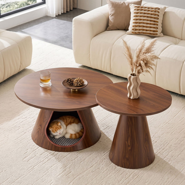 Nesting Coffee Table With Integrated Cat Cave Bed (Set of 2) - Walnut Home Essentials