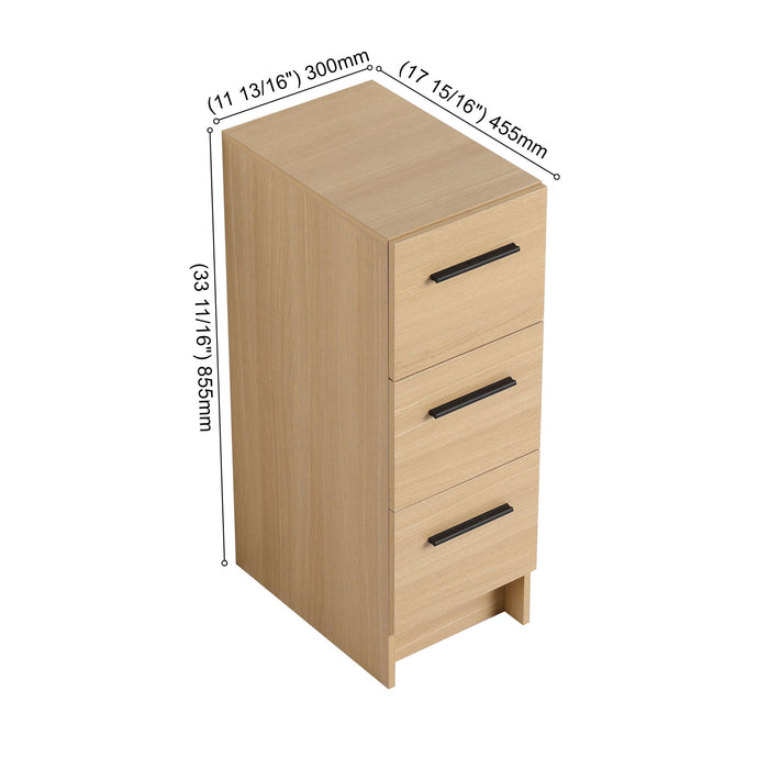 Slim Freestanding Bathroom Storage Cabinet, 3 Drawers - Light Oak Home Essentials