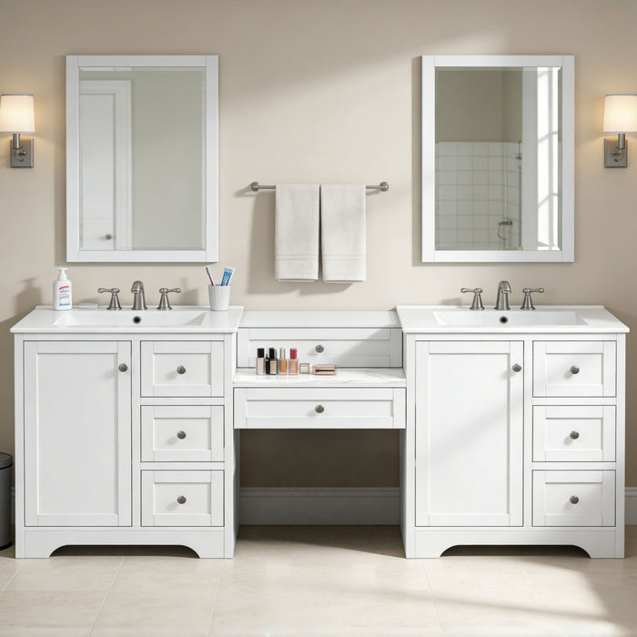 Double Sink Bathroom Vanity With Countertop, 2 Ceramic Sinks, 6 Drawers, Soft Close Design Noble House