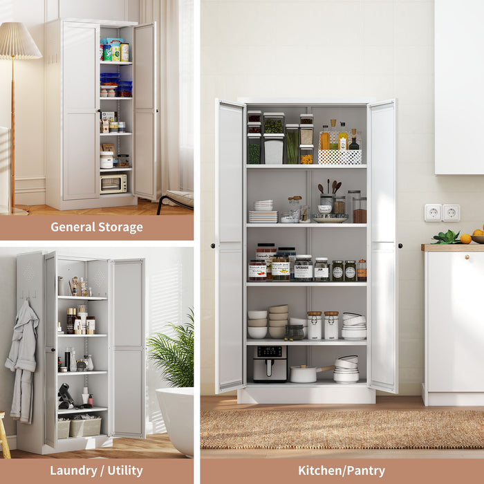 Kitchen Pantry Cabinet Adjustable Storage With 4 Shelves, Heavy Duty Freestanding Pantry Organizer - White Home Essentials