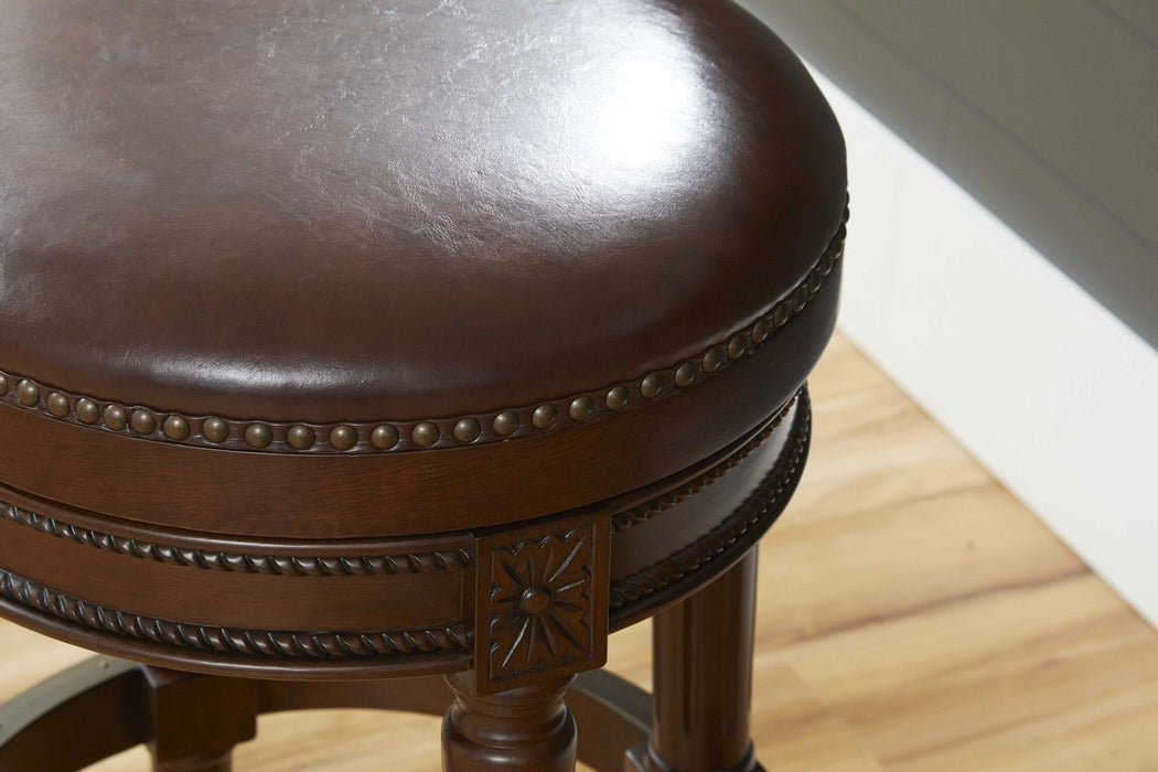Faux Leather And Solid Wood Swivel Backless Counter Height Bar Chair - Wood Brown