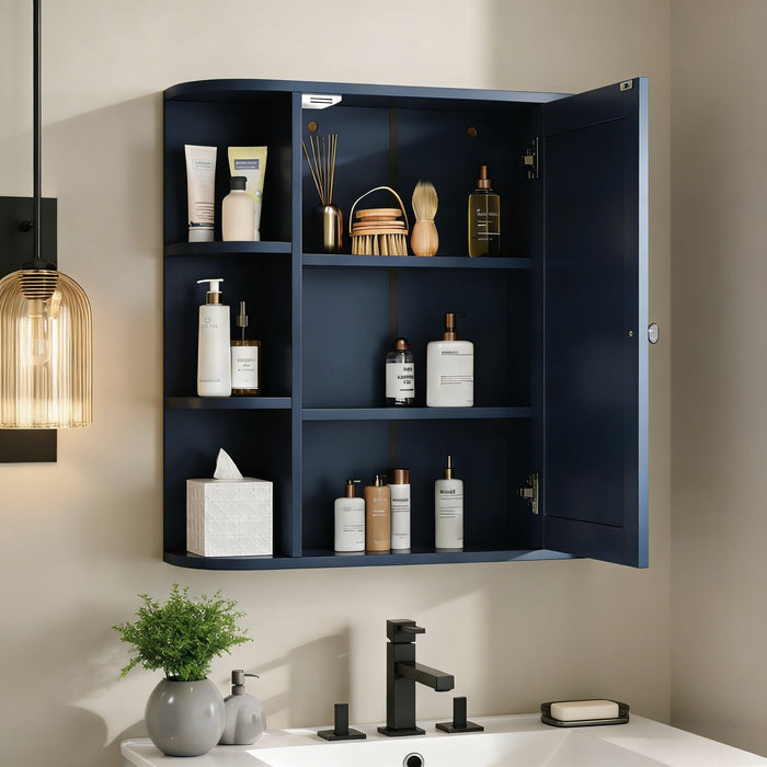 Bathroom Wall Storage Cabinet With Mirror And Adjustable Shelf, 6 Open Shelves Noble House