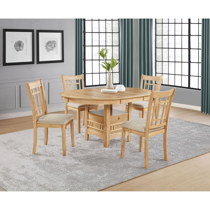 Davis - 5 Piece Oval Extension Leaf Dining Set With Pedestal Base - Light Oak Furniture Max
