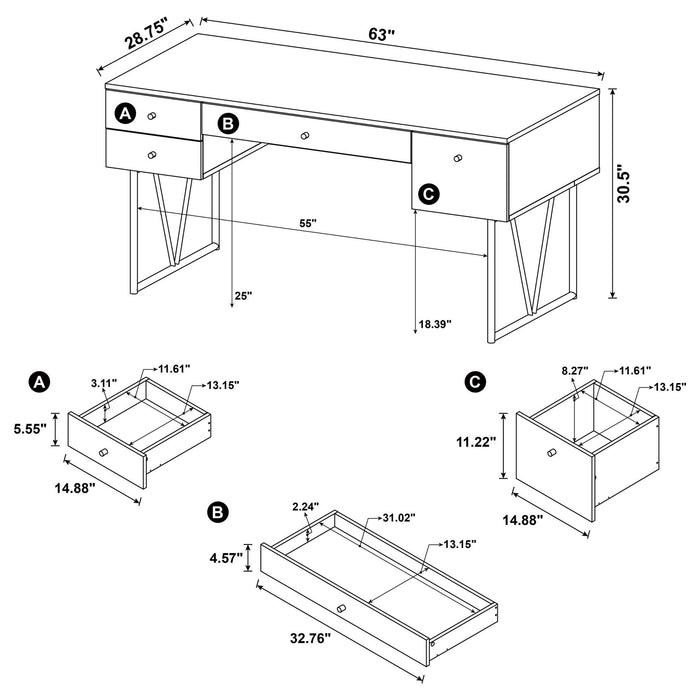 Vellun - 4 Drawer Writing Desk - Mango Color Furniture Max