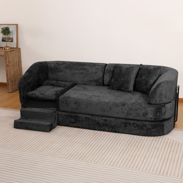 3 Seater Sofa With Built In Pet Bed Nook, Curved Design And 2 Throw Pillows Home Essentials