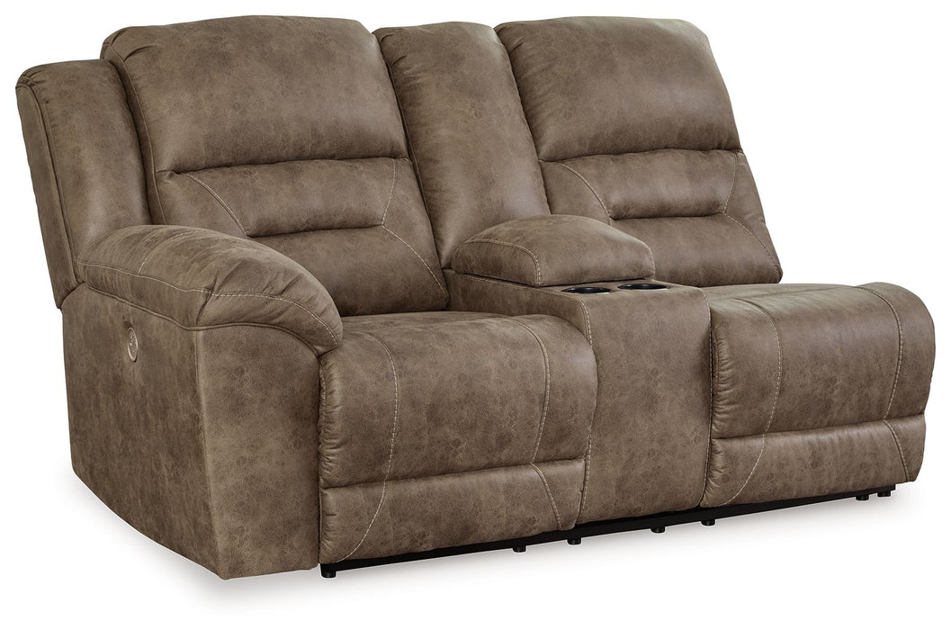 Ravenel - Laf Dbl Reclining Power Loveseat With Console - Faux Leather - Fossil Signature Design by Ashley®