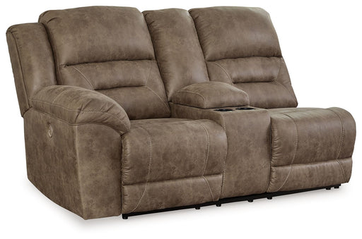 Ravenel - Laf Dbl Reclining Power Loveseat With Console - Faux Leather - Fossil Signature Design by Ashley®
