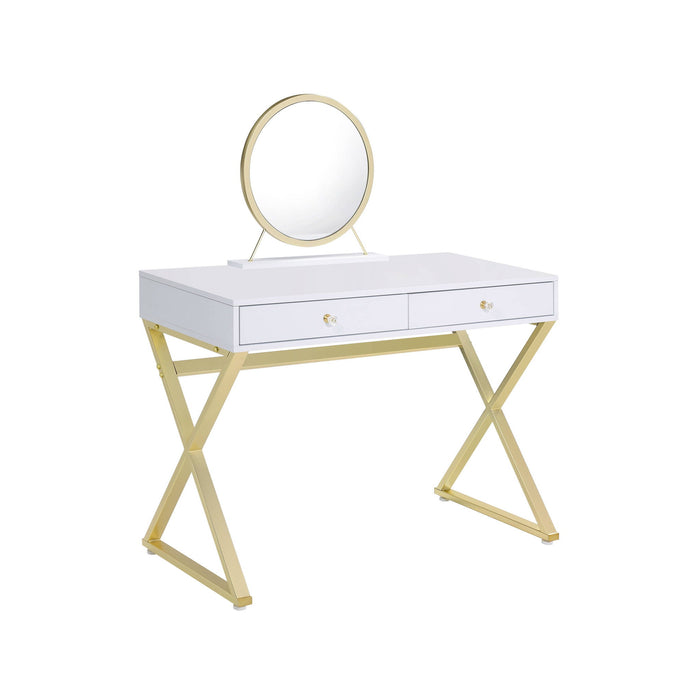 Finish Round Dresser Mirror - White & Gold
